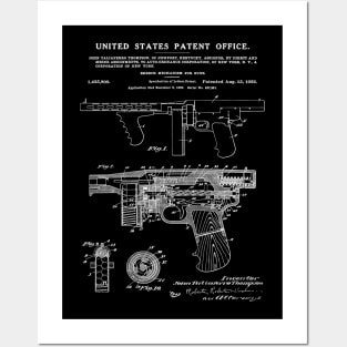 Thompson Submachine Gun Patent White Posters and Art